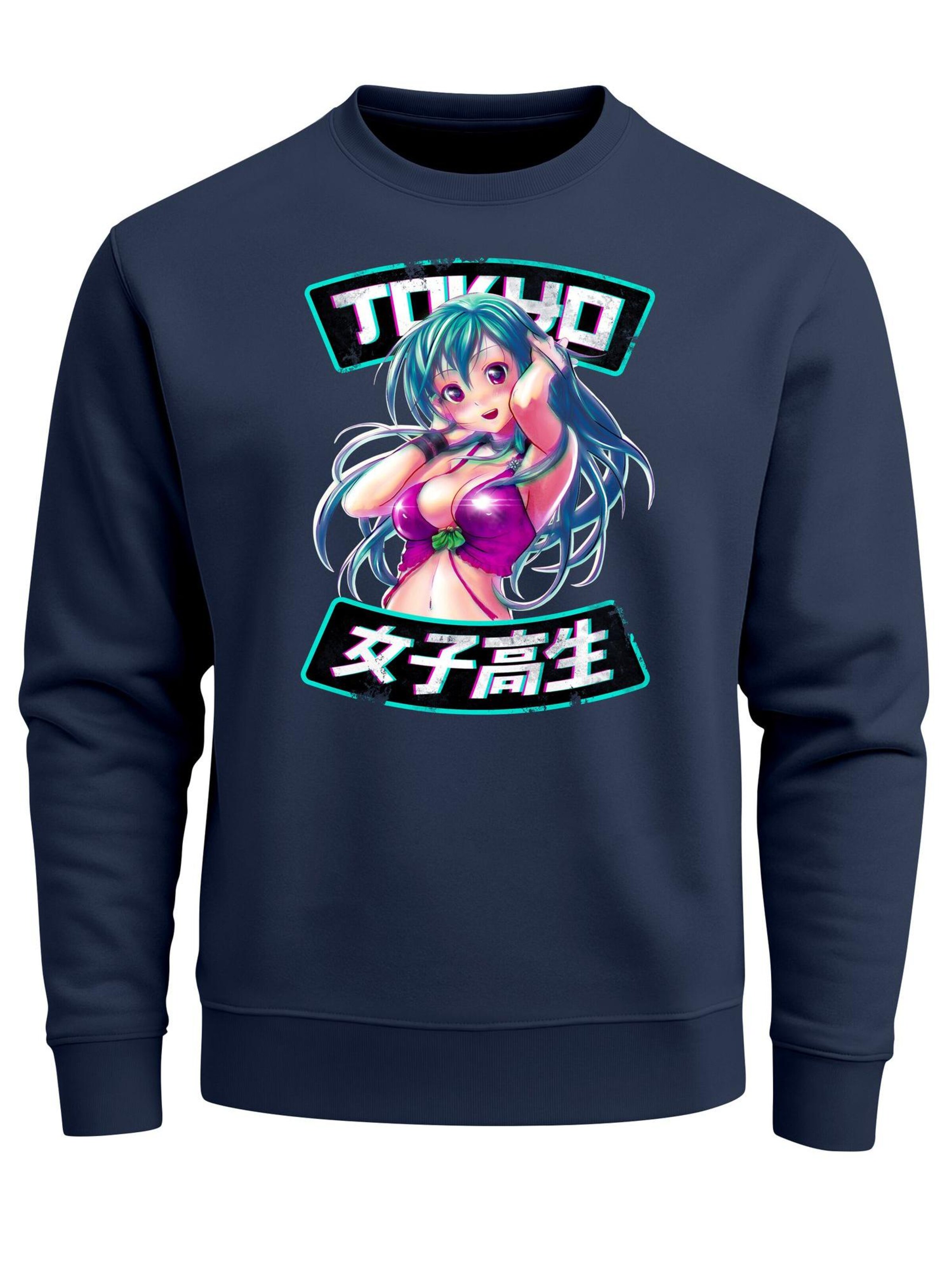 Neverless Sweatshirt 'Anime Girl' in Blue: front
