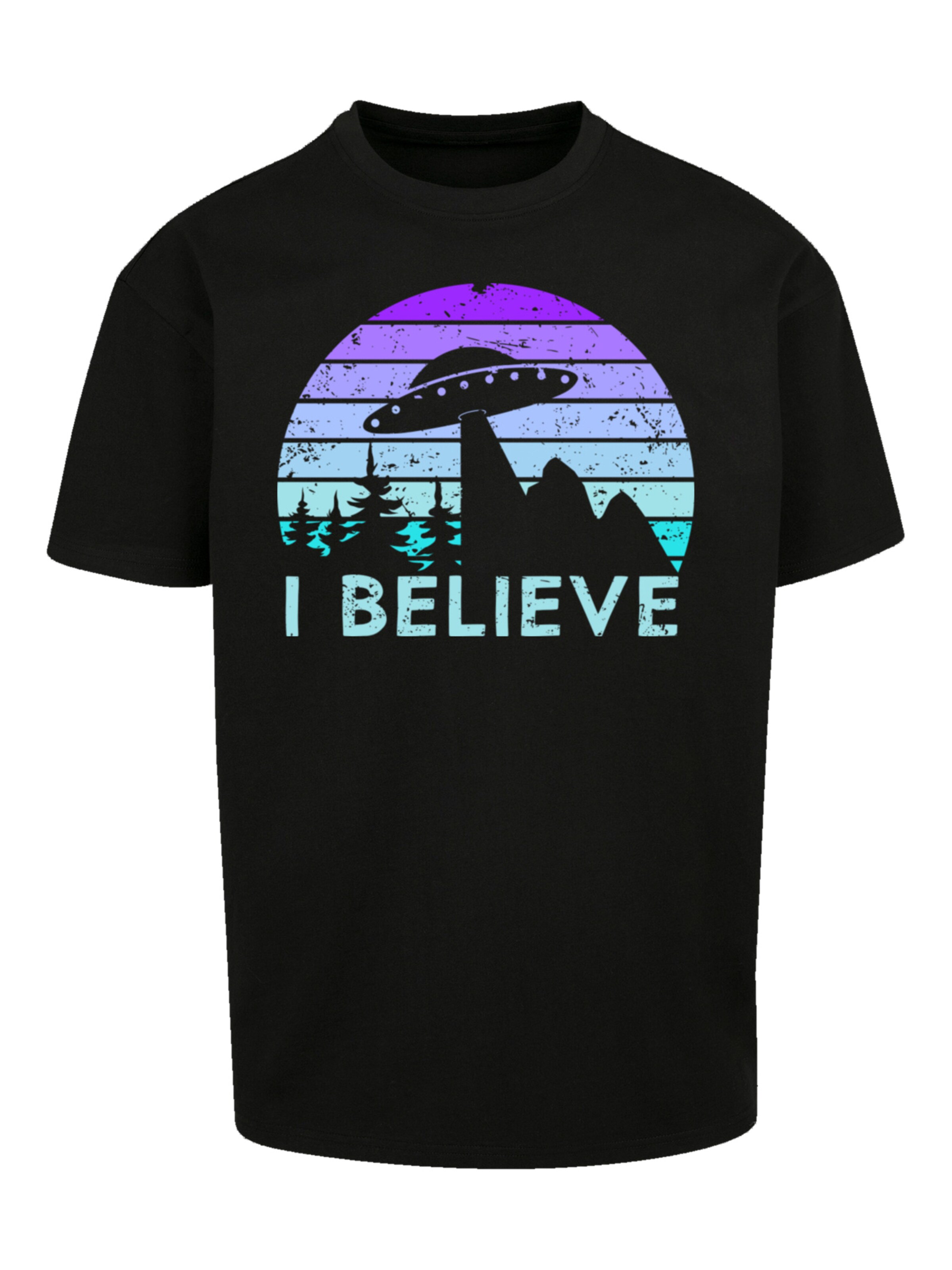 T-Shirt 'I Believe UFO Alien Raumschiff Retro' F4NT4STIC en noir : devant