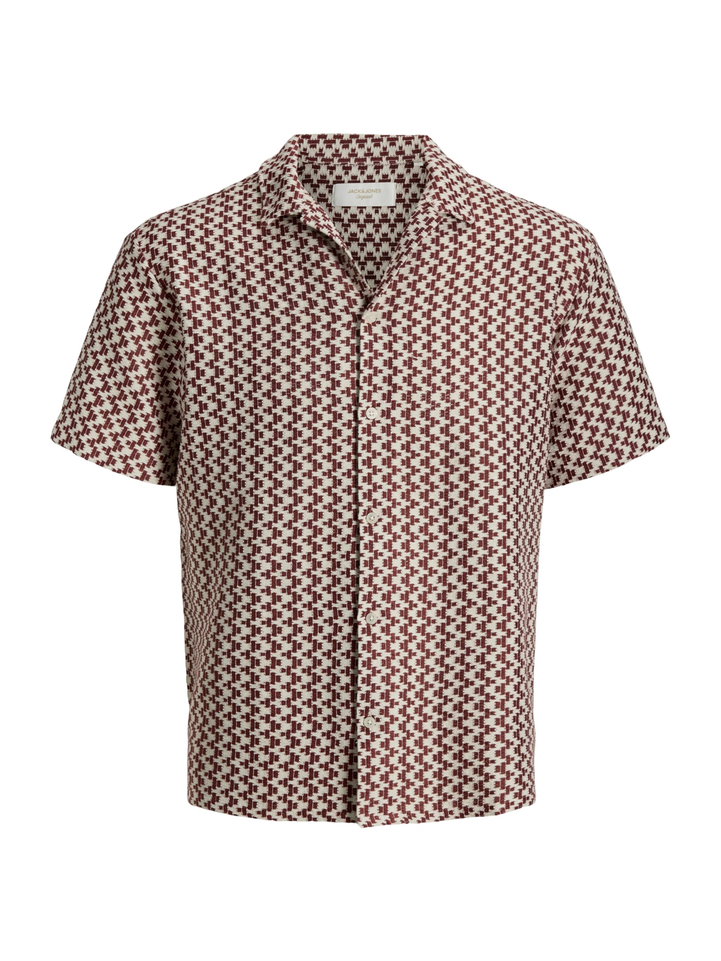 JACK & JONES Button Up Shirt 'JORMONTAUK' in Wine red / White, Item view