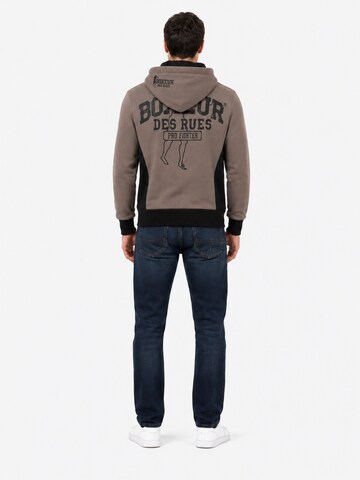 Boxeur des Rues Sweatshirt 'Herren Hoodie Fitted Boxeur des Rues mit Reißverschluss und Kapuze, Taupe-Beige, Schwarzes Logo, Baumwolle' in Beige
