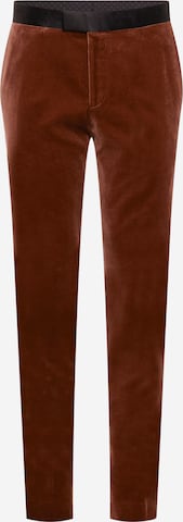 BOSS Black Pleated Pants 'Genius Tux' in Brown: front