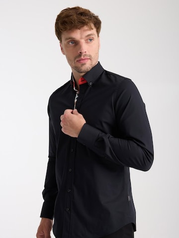 Coupe slim Chemise business 'Donatello Iconic Poplin Stretch Man Shirt Black' 7Camicie en noir