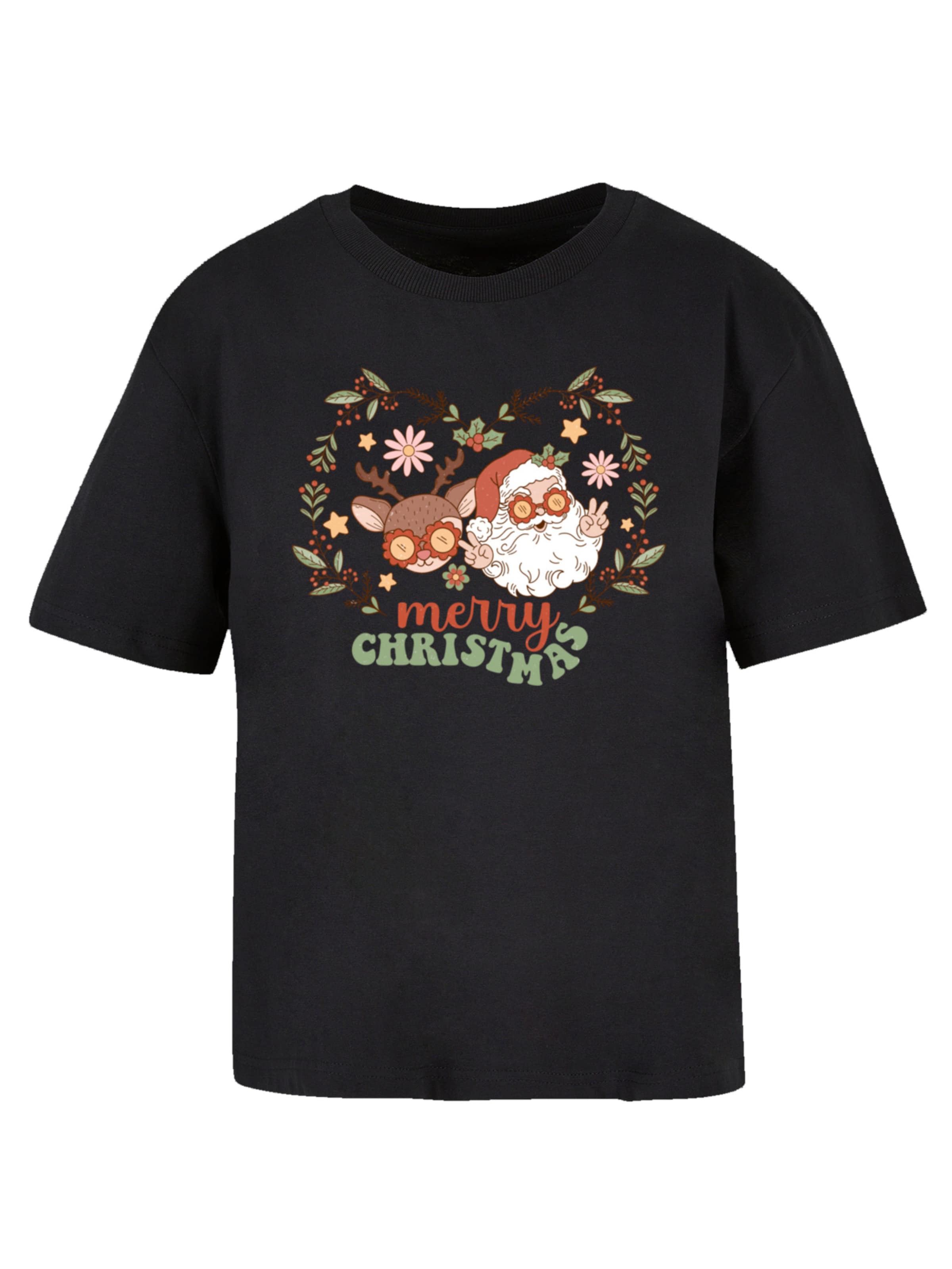 F4NT4STIC Shirt 'Christmas Hippie Santa And Reindeer' in Schwarz: Vorderseite