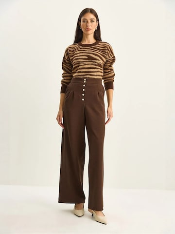 Bianco Lucci Wide leg Bandplooibroek in Bruin