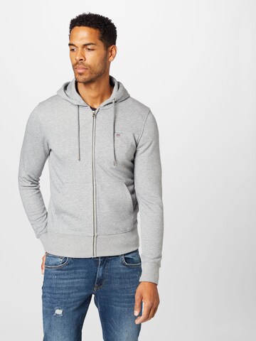 GANT Regular fit Sweatvest in Grijs: voorkant