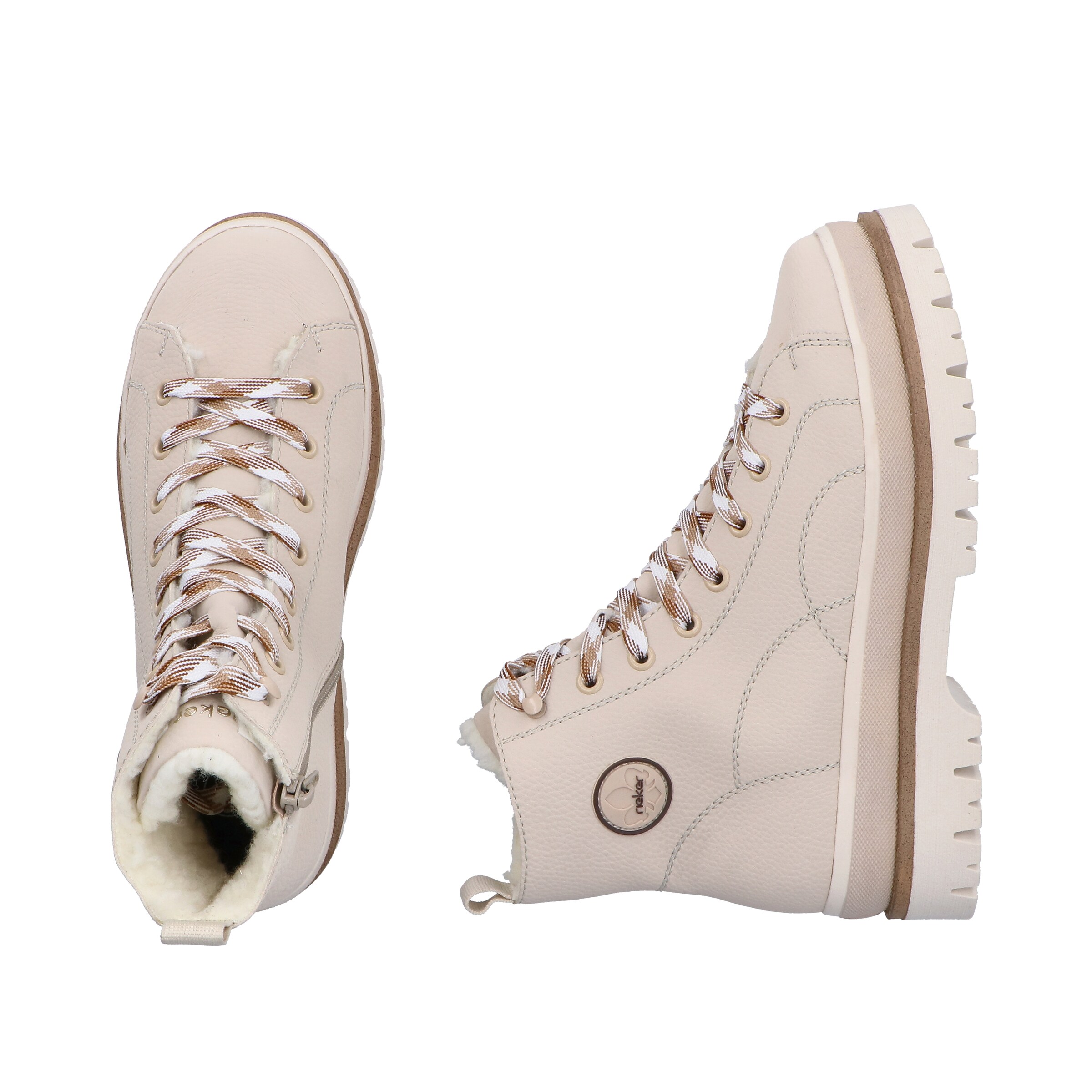 Rieker Lace-Up Ankle Boots in Beige