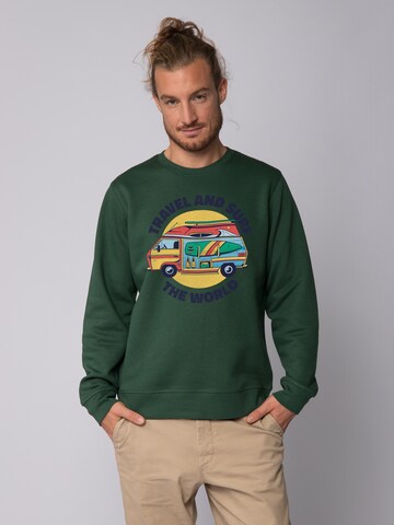 Watapparel Sweatshirt 'Travel and surf' in Groen: voorkant