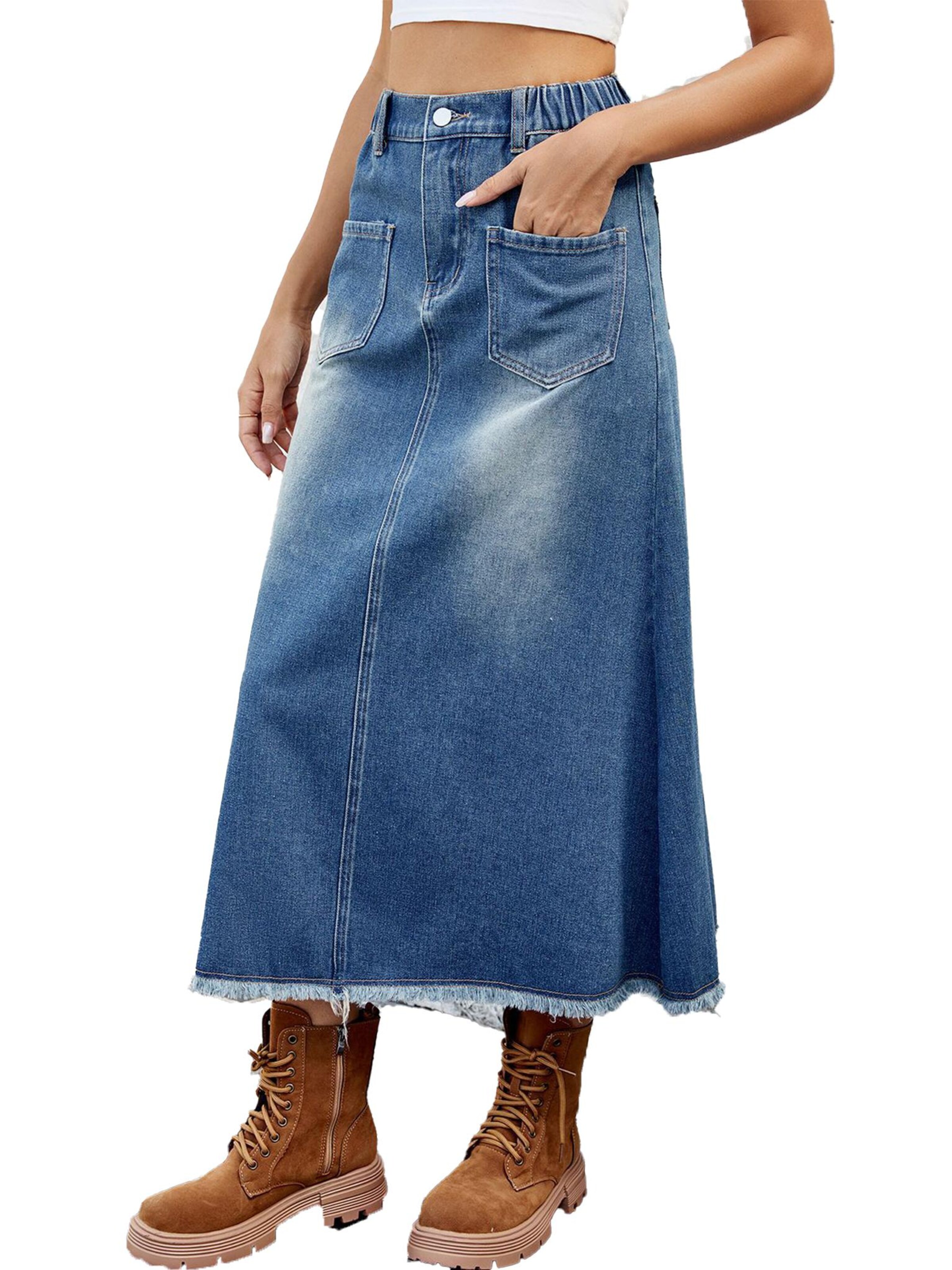KoJooin Rock 'Damen-Jeansrock Maxi A-Linie Hochtailliert Offener Saum Lässiger Jeansrock'‌‌‌‌‌‌‌‌‌‌ in Blau