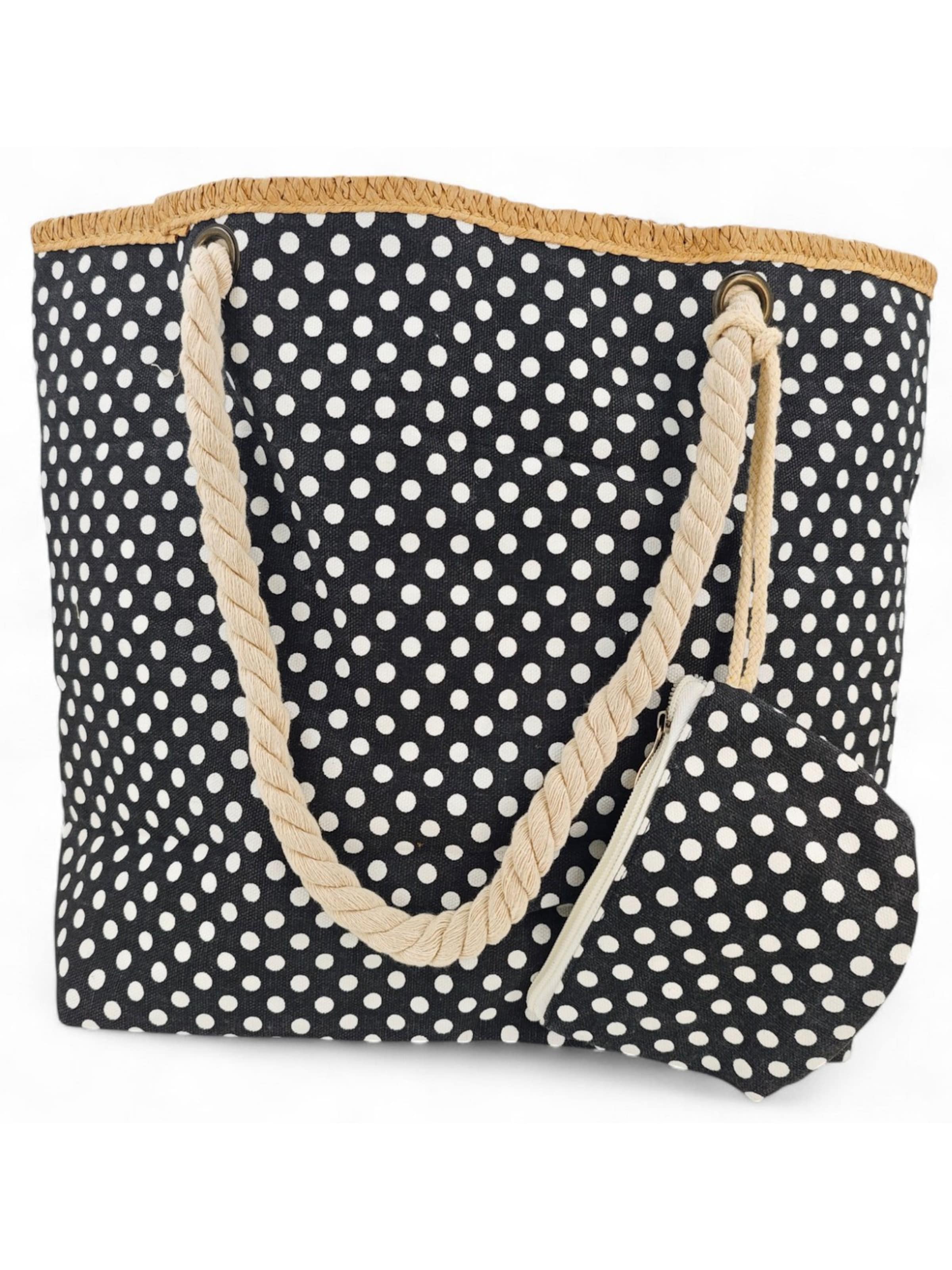 styleBREAKER Strandtasche 'Strandtasche mit Punkte Muster'‌‌‌‌ in Schwarz