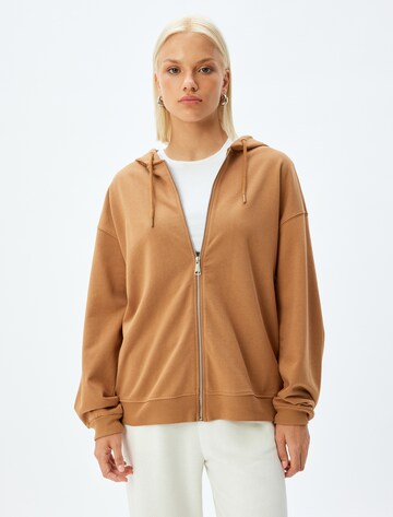 Koton Zip-Up Hoodie in Brown: front