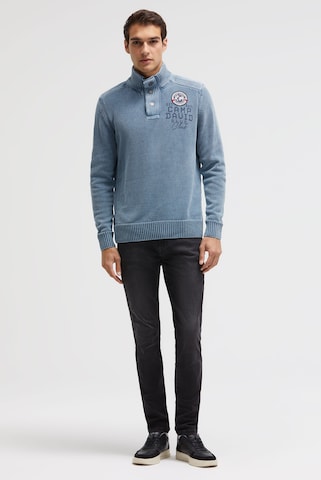 CAMP DAVID Troyer-Pullover aus Chenille mit Print und Patch in Blau