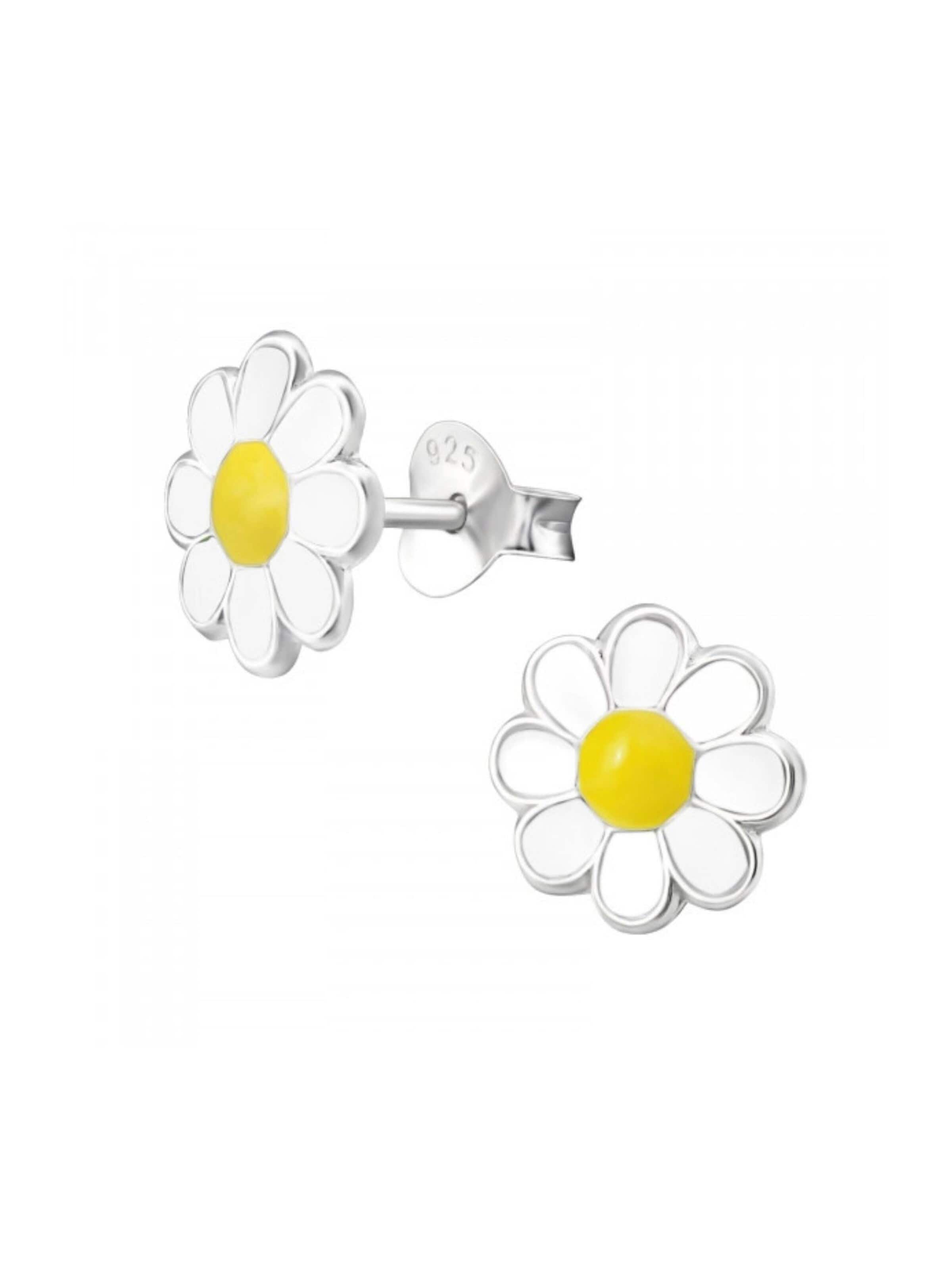 Maxte Earrings 'Kinder-Ohrstecker Silber-Blume mit Epoxy' in Yellow