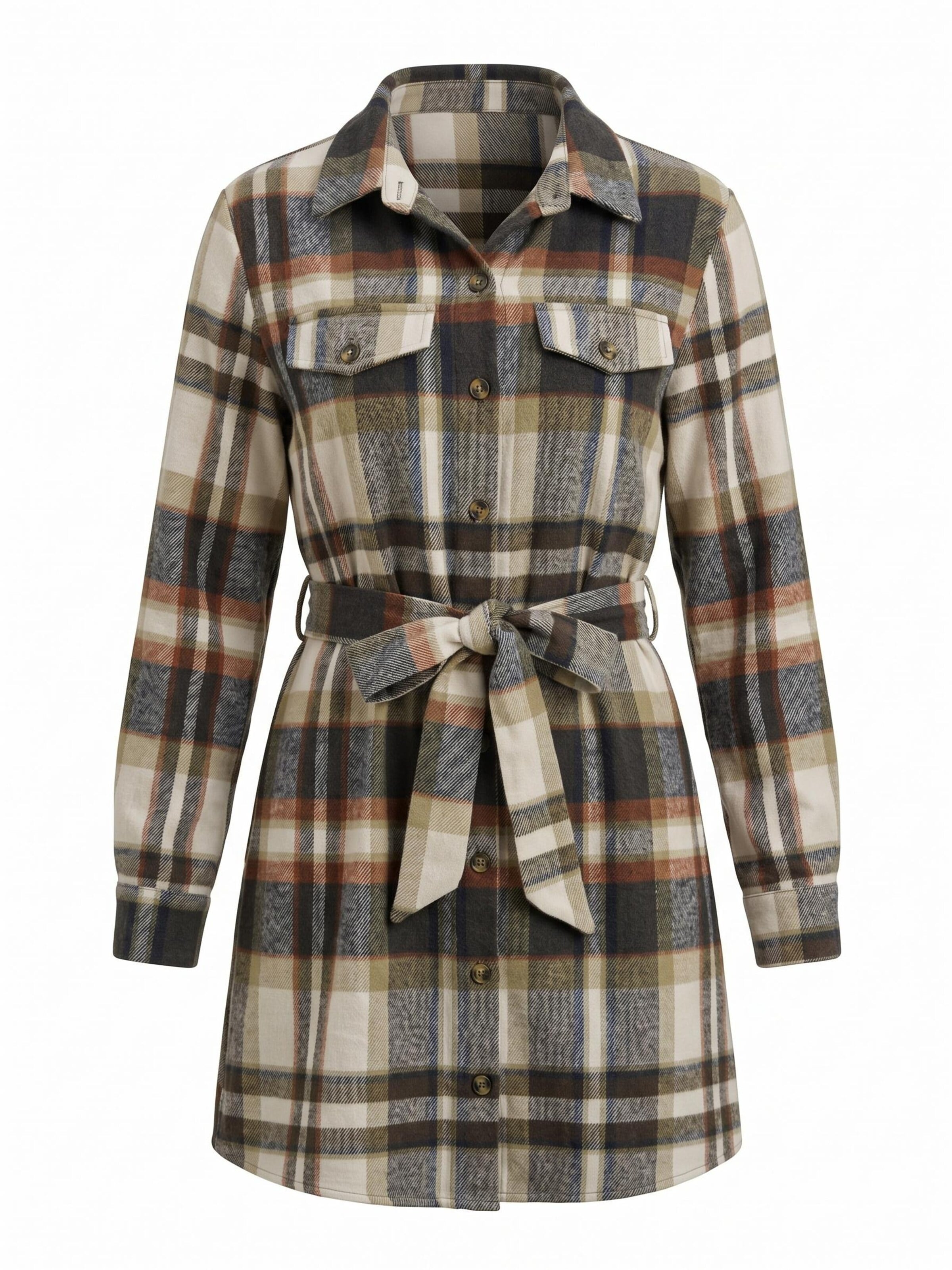 Cupshe - Vestidos camiseiros 'Plaid Collared Long Sleeve' em preto: frente