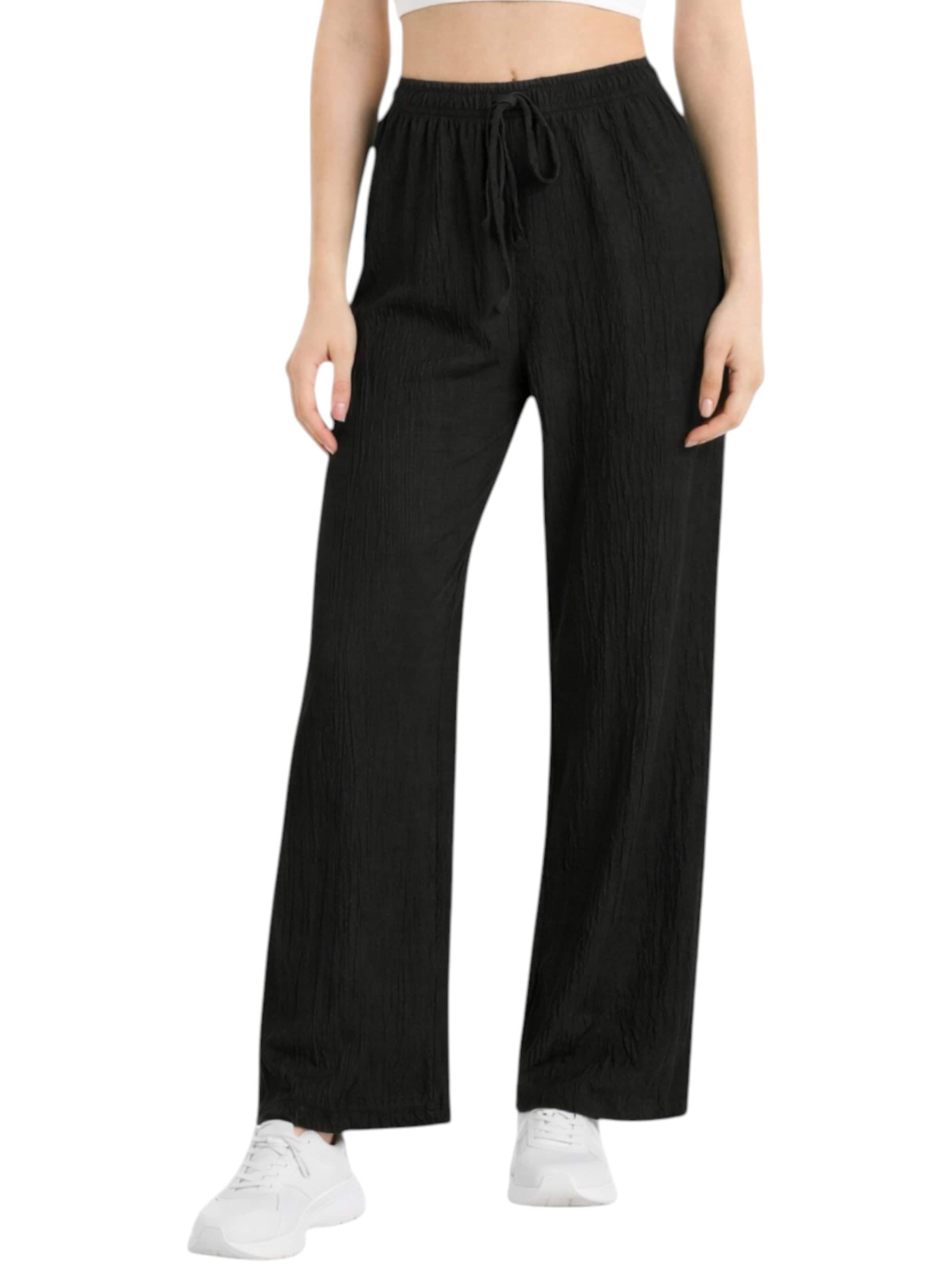 Wide Leg Pantalon 'FLORYN – Palazzohose Crinkle' fashionshowcase en noir