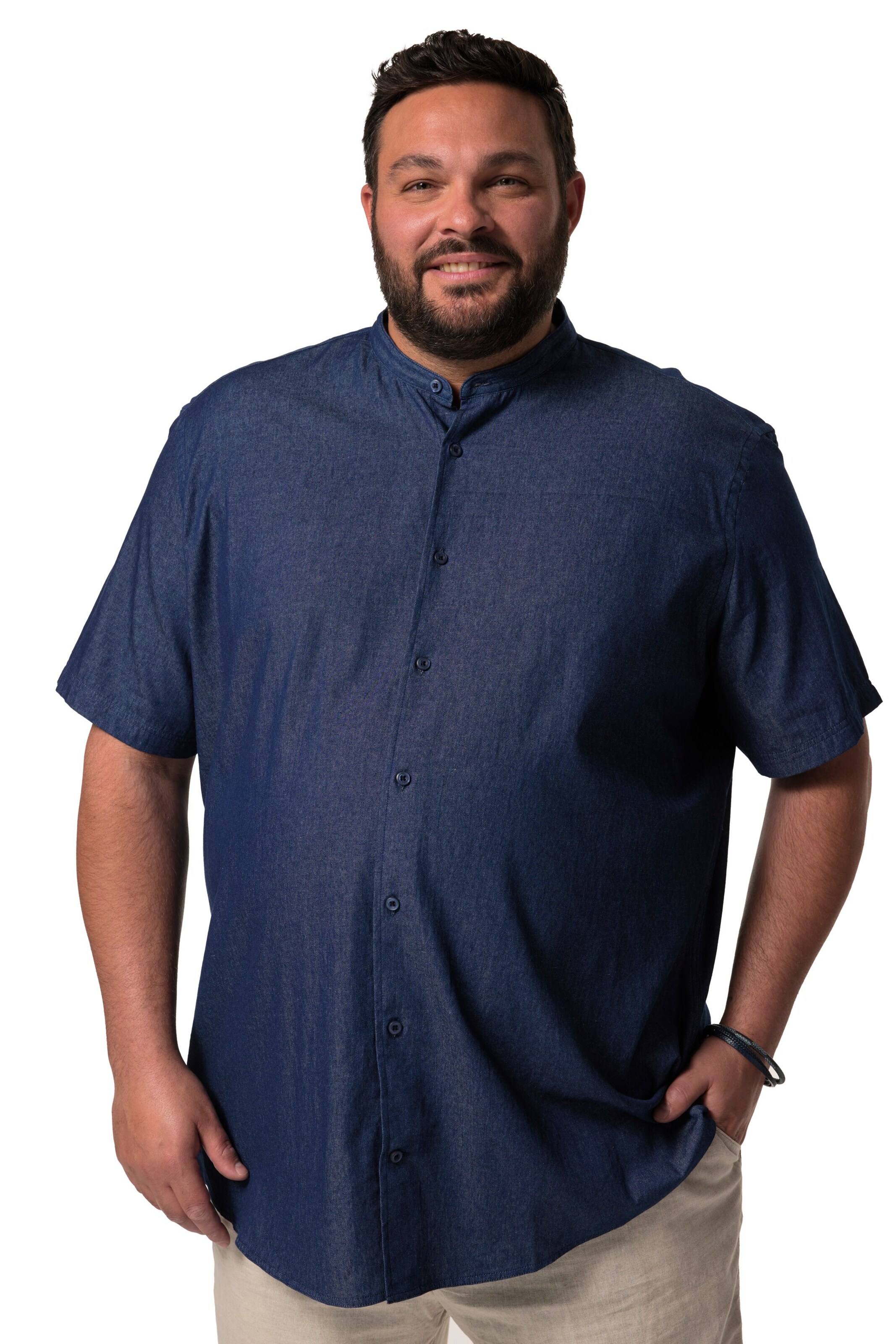 Men Plus Comfort fit Overhemd in Blauw: voorkant