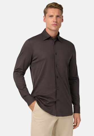 Boggi Milano Regular fit Overhemd in Bruin: voorkant