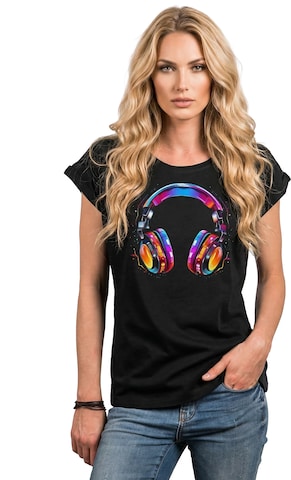 MAKAYA Shirt 'Kopfhörer Bunt' in Black: front