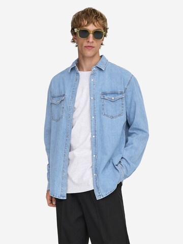 Only & Sons Regular fit Button Up Shirt 'Bane' in Blue: front
