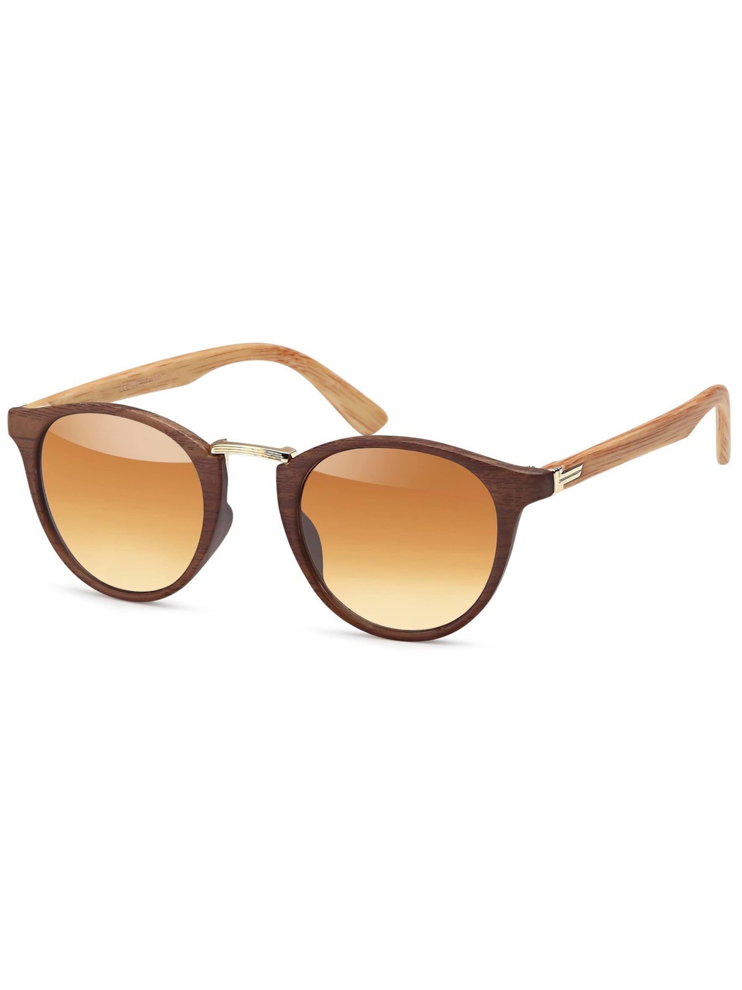 styleBREAKER Sonnenbrille 'Panto Sonnenbrille Holzoptik | Runde Retro Brille UV400'‌‌‌‌‌‌‌‌ in Braun: Vorderseite