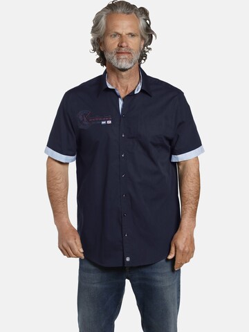 Jan Vanderstorm Comfort fit Button Up Shirt ' Fynnjard ' in Blue: front