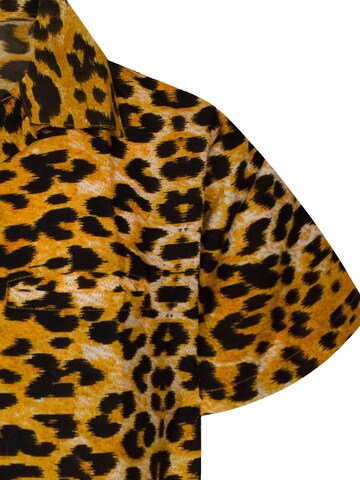 King Kameha Regular fit Button Up Shirt 'Leopard' in Beige