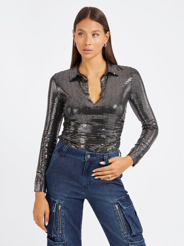 GUESS Blouse Bodysuit in Silver: front