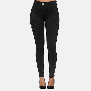 Elara Skinny Cargobroek in Zwart: voorkant