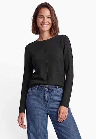 CECIL Langarm Pullover mit Rundhals und Struktur in Schwarz: Vorderseite