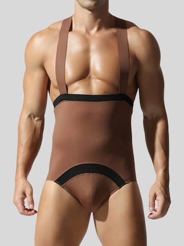 TAUWELL Sports Suit 'Wrestling Singlet' in Brown: front