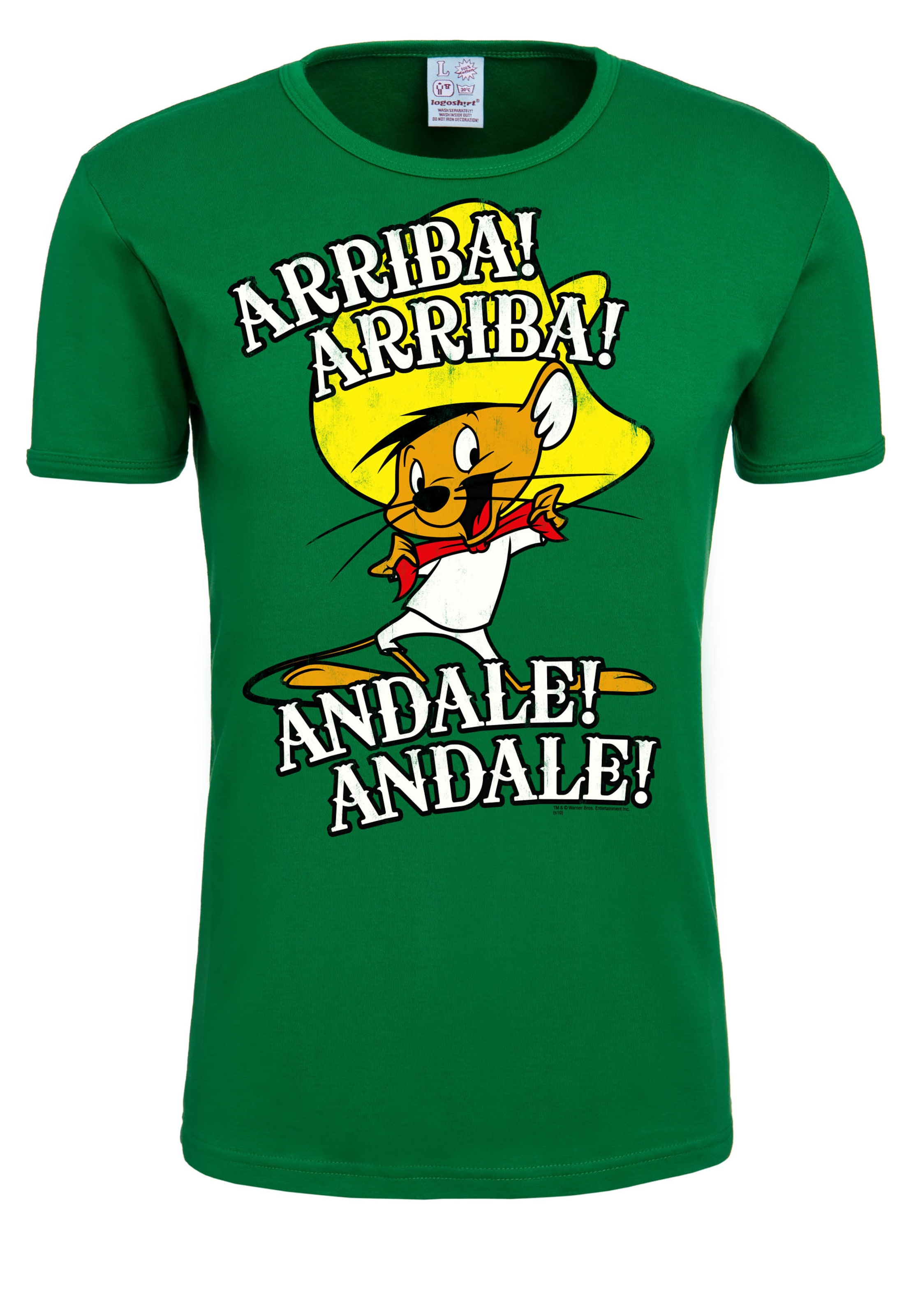 LOGOSHIRT Shirt 'Looney Tunes – Arriba! Andale!' in Green: front