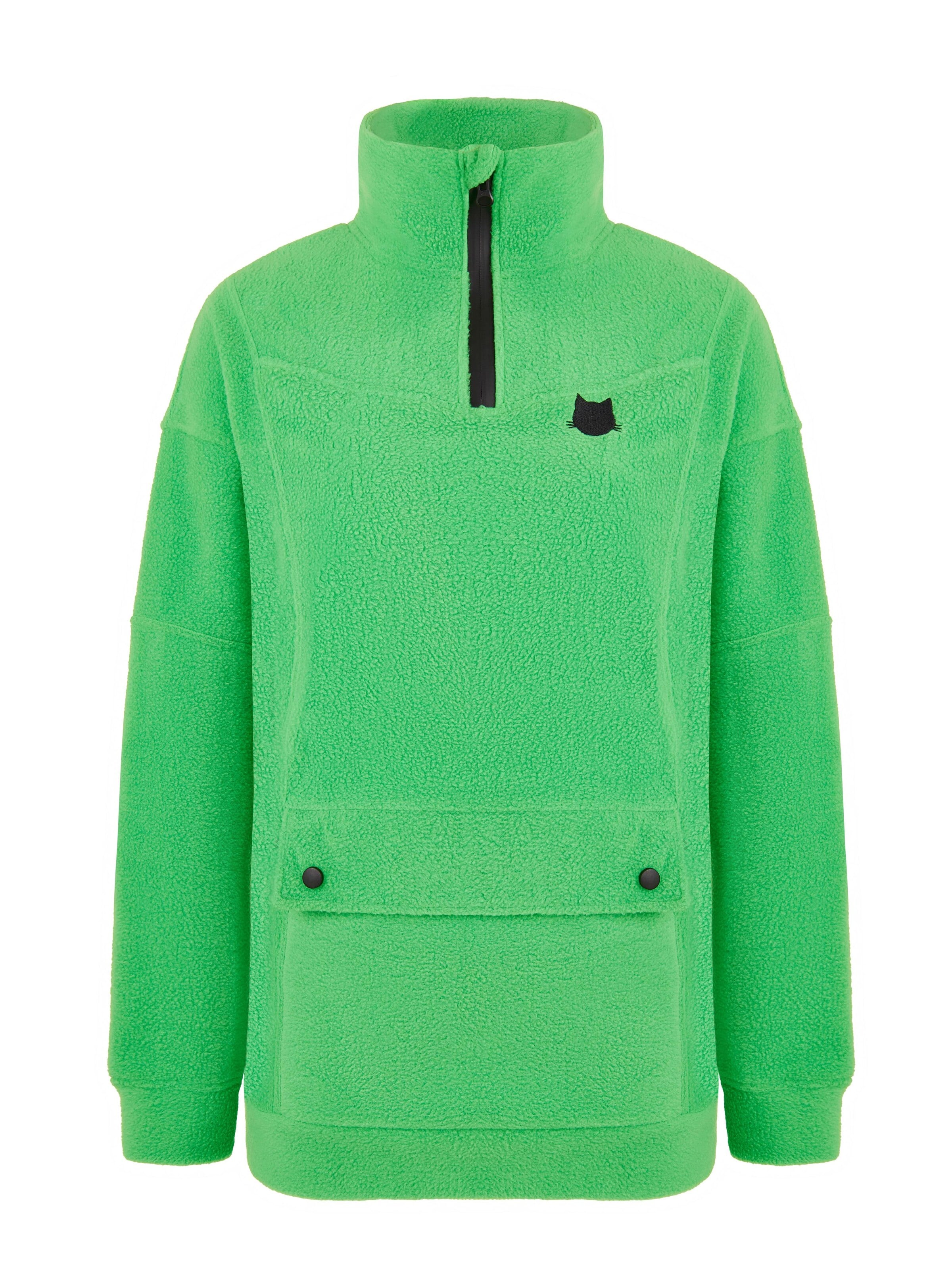 Cat e Lolette Fleecejakke 'Minimal cat embroidery' i grøn: forside