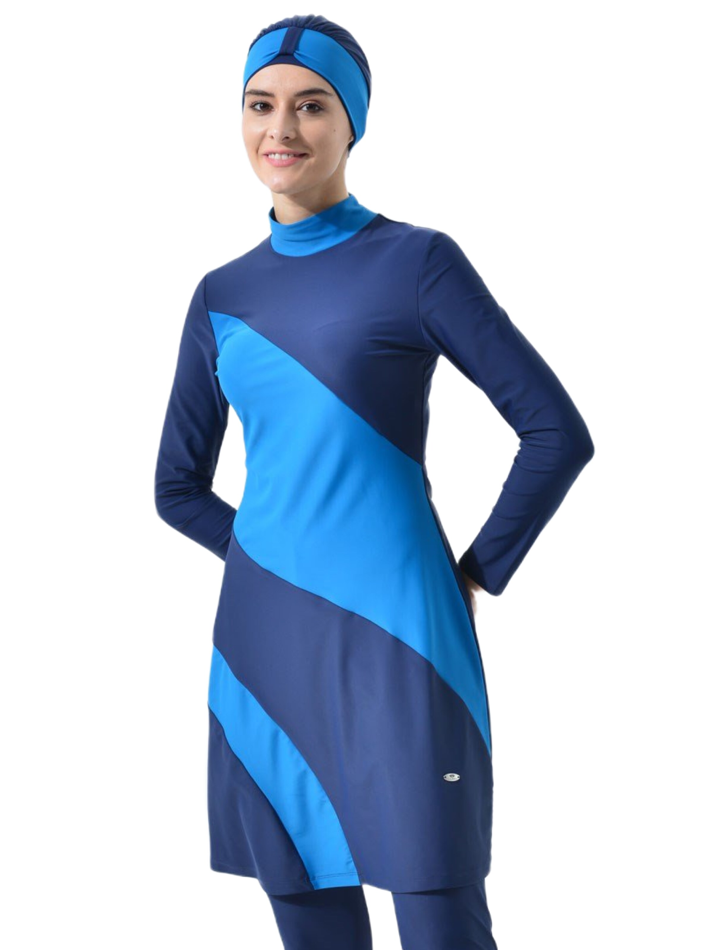 C&City T-shirt Badpakjurk 'Hijab' in Blauw: voorkant