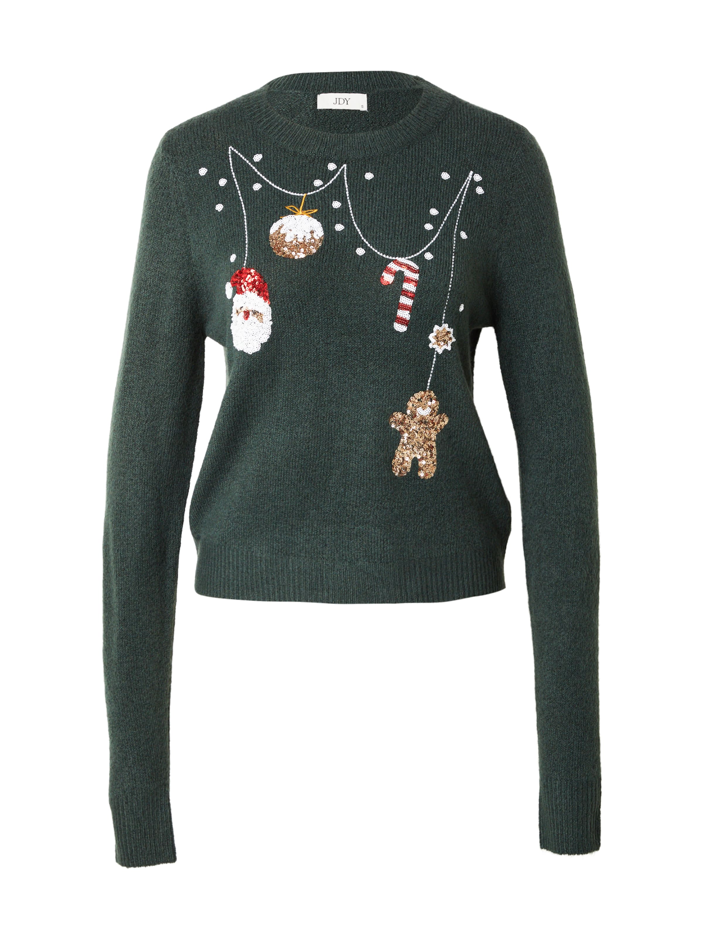 JDY Pulover 'JDYSANTA X-MAS' | zlata / smaragd / temno rdeča / bela barva, Prikaz izdelka