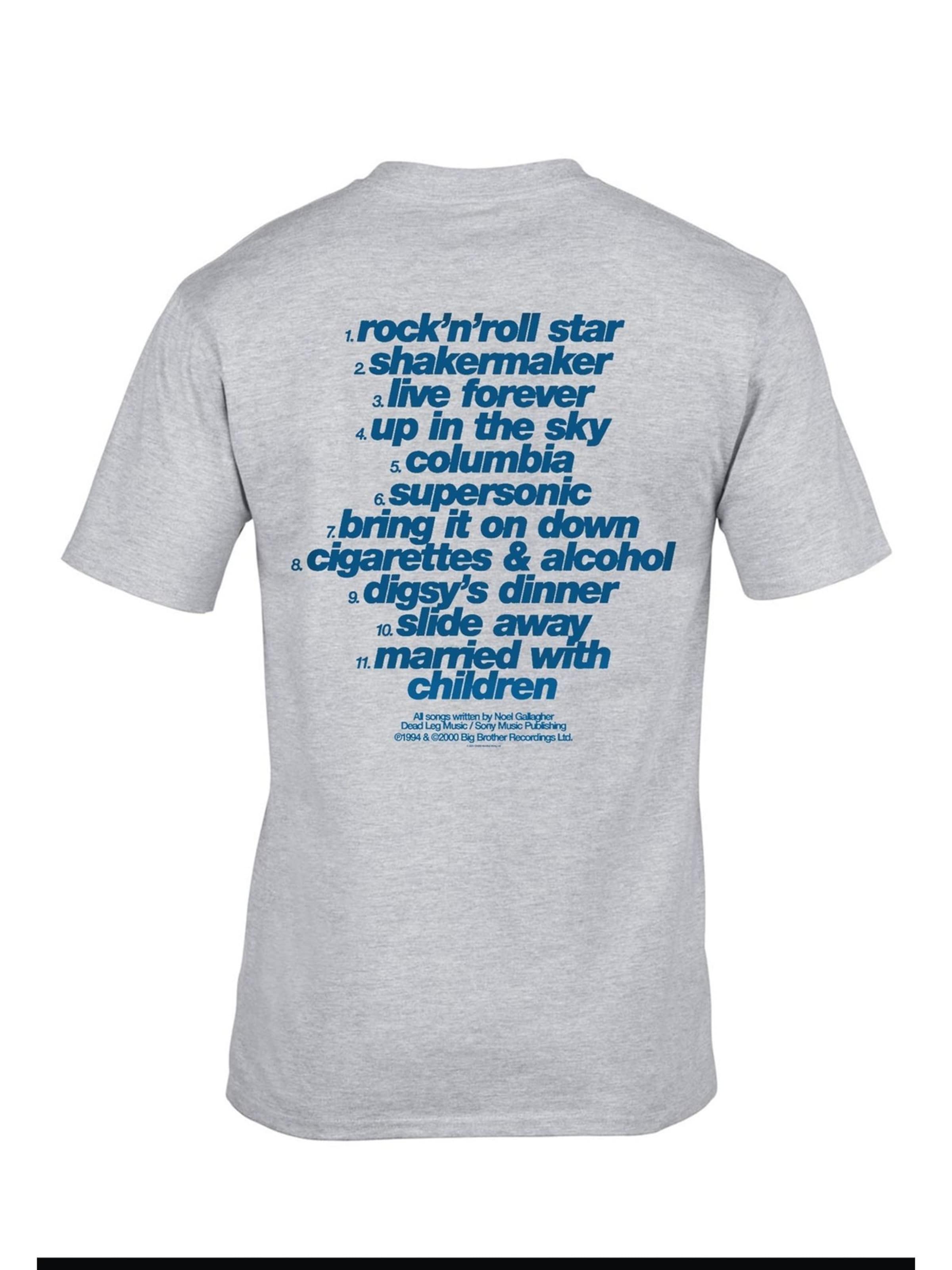 Maglietta 'Oasis- Definitely Maybe Tracklistning T-Shirt' di Oasis in grigio