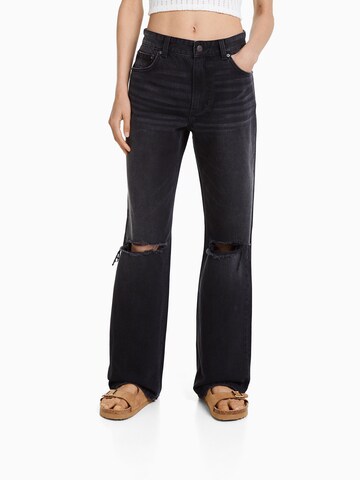 Bershka Wide leg Jeans in Zwart: voorkant