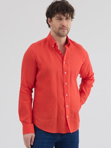 7Camicie Slim fit Zakelijk overhemd 'Leonardo Essentials Linen Man Shirt Orange' in Oranje