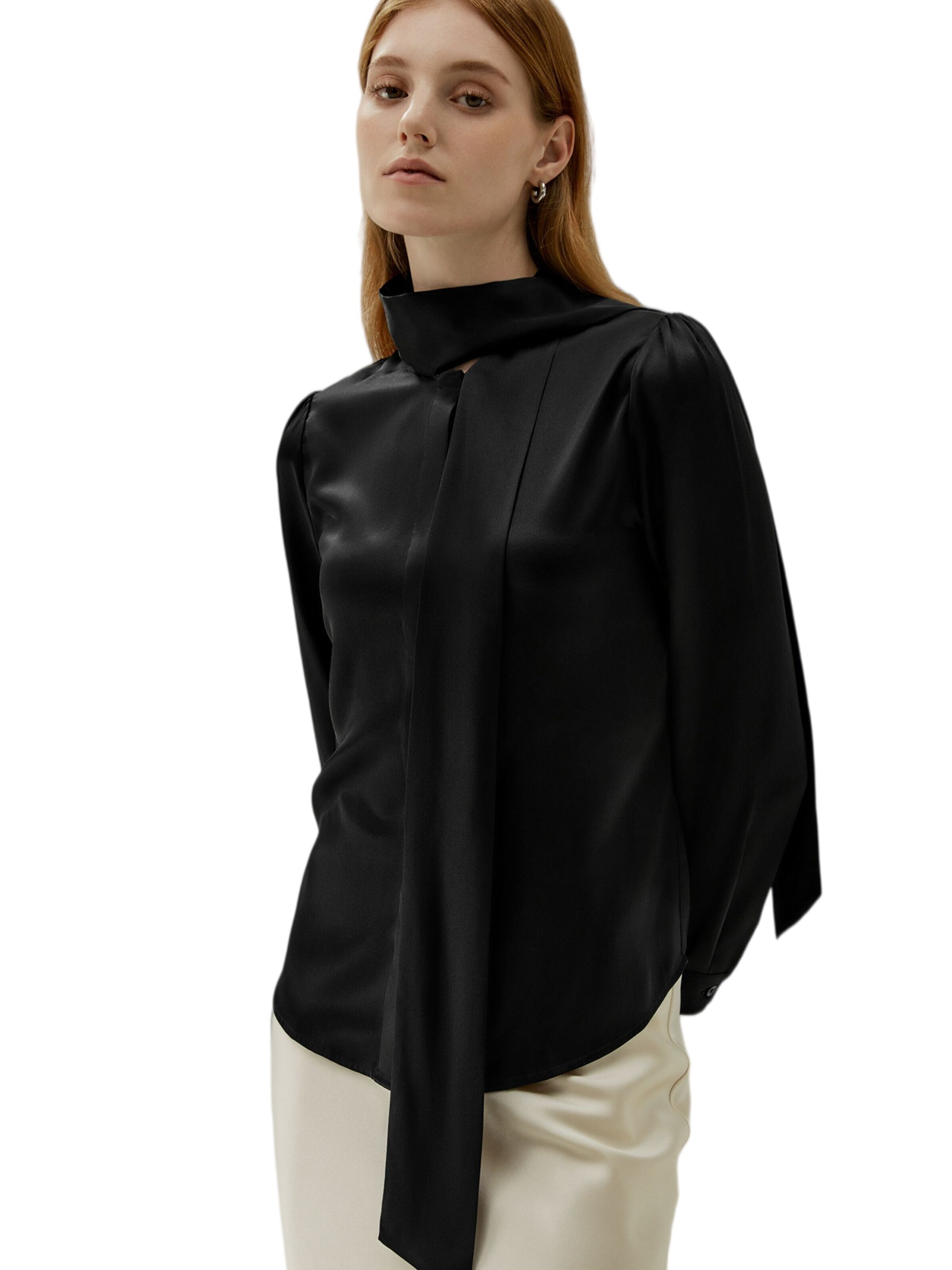 Lilysilk - Blusa 'LILYSILK Seidenbluse mit Schleife' en negro: frente