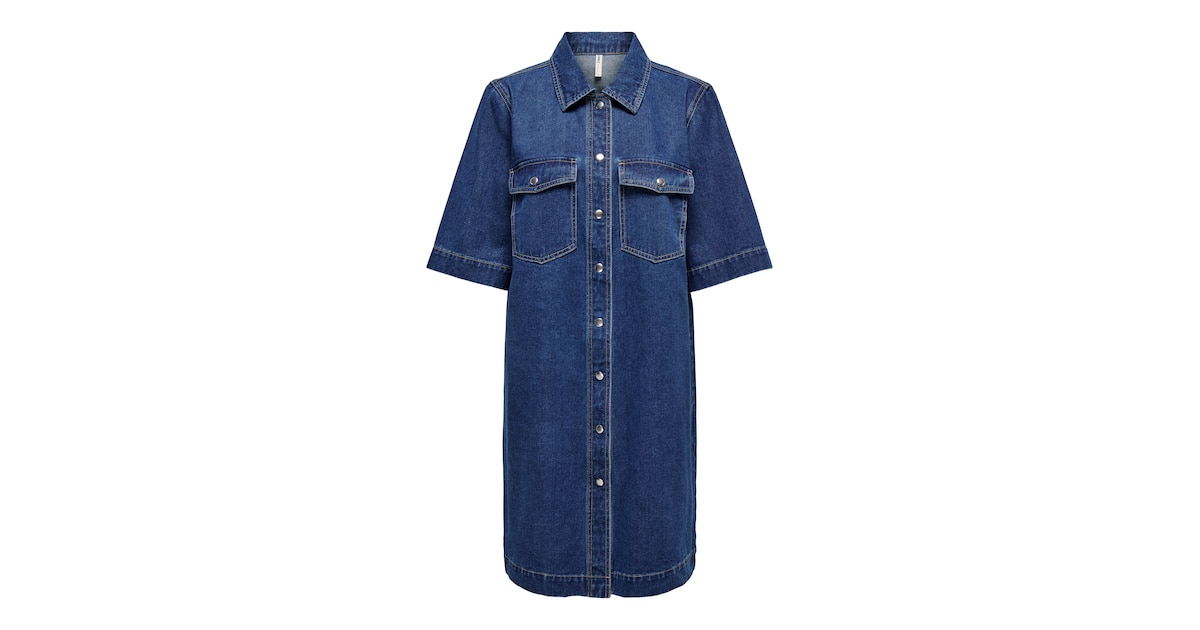 only denim dress ONLY belted Denim Mini Dress in mid Blue wash