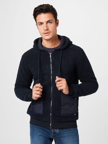 !Solid Fleece Jacket in Blue: front