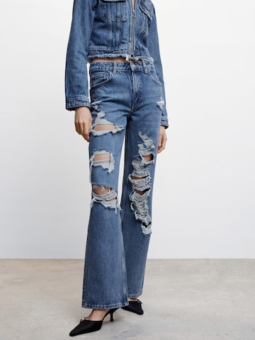 Wide leg Jeans 'Brokens' de la MANGO pe albastru: față