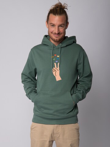 Felpa ' Spread Love ' di Watapparel in verde: frontale