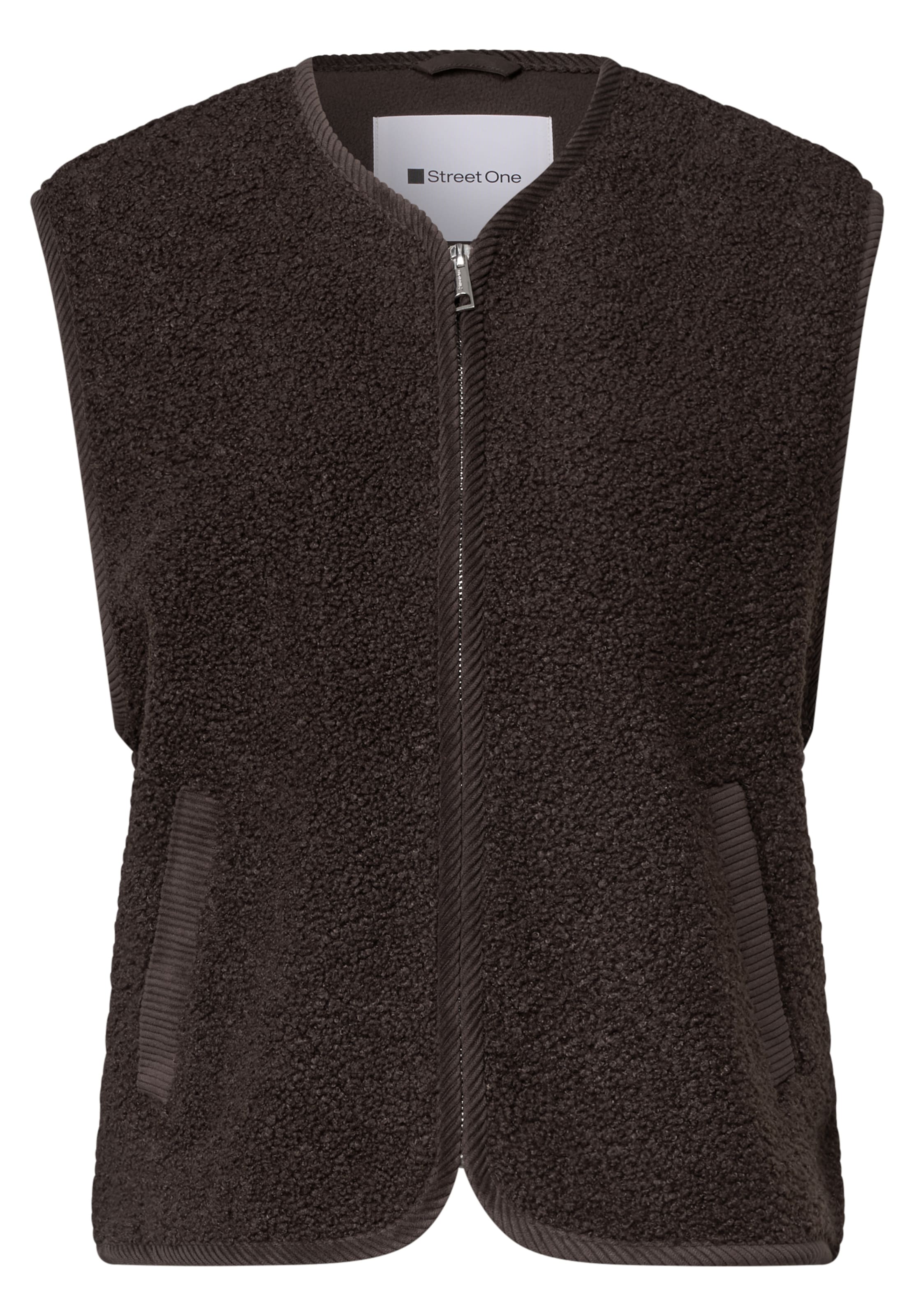 STREET ONE Teddy Weste mit Zipper und Corddetails in Braun: Vorderseite