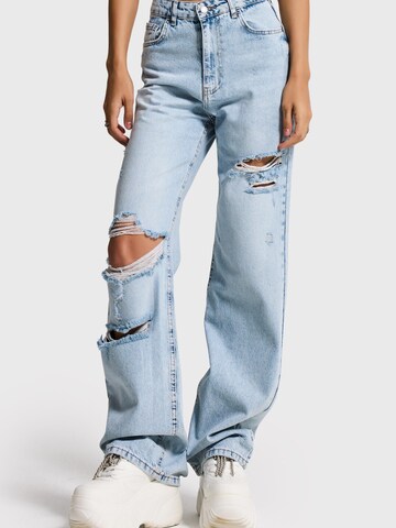 IT'S BASIC Regular Jeans 'RIPPED STRAIGHT MID RISE JEANS' in Blauw