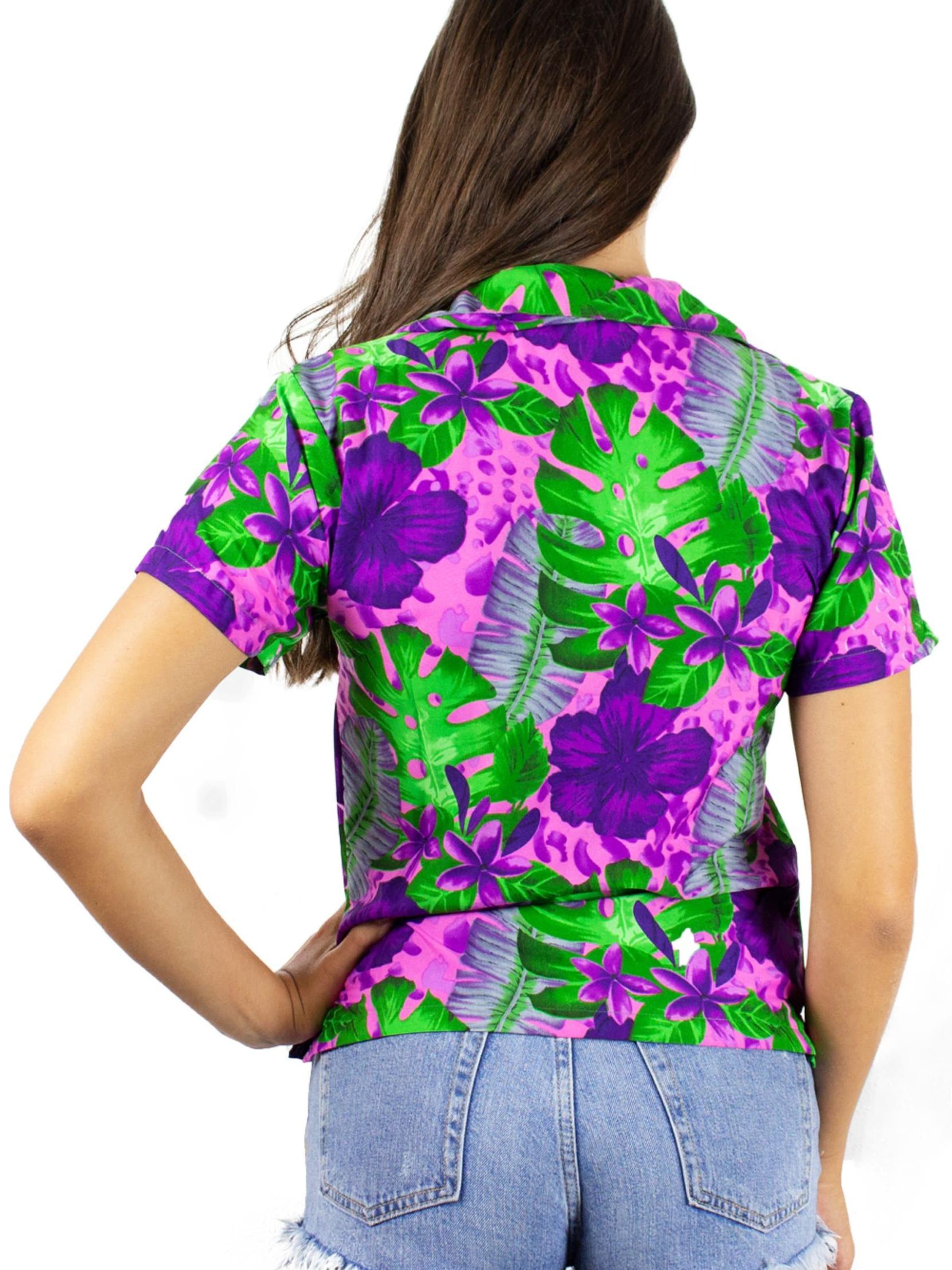 King Kameha Bluse 'Green Purple Flower'‌‌‌‌‌‌‌‌‌ in Pink