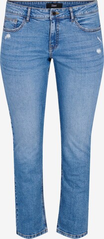 Slimfit Jeans 'Emily' de la Zizzi pe albastru: față