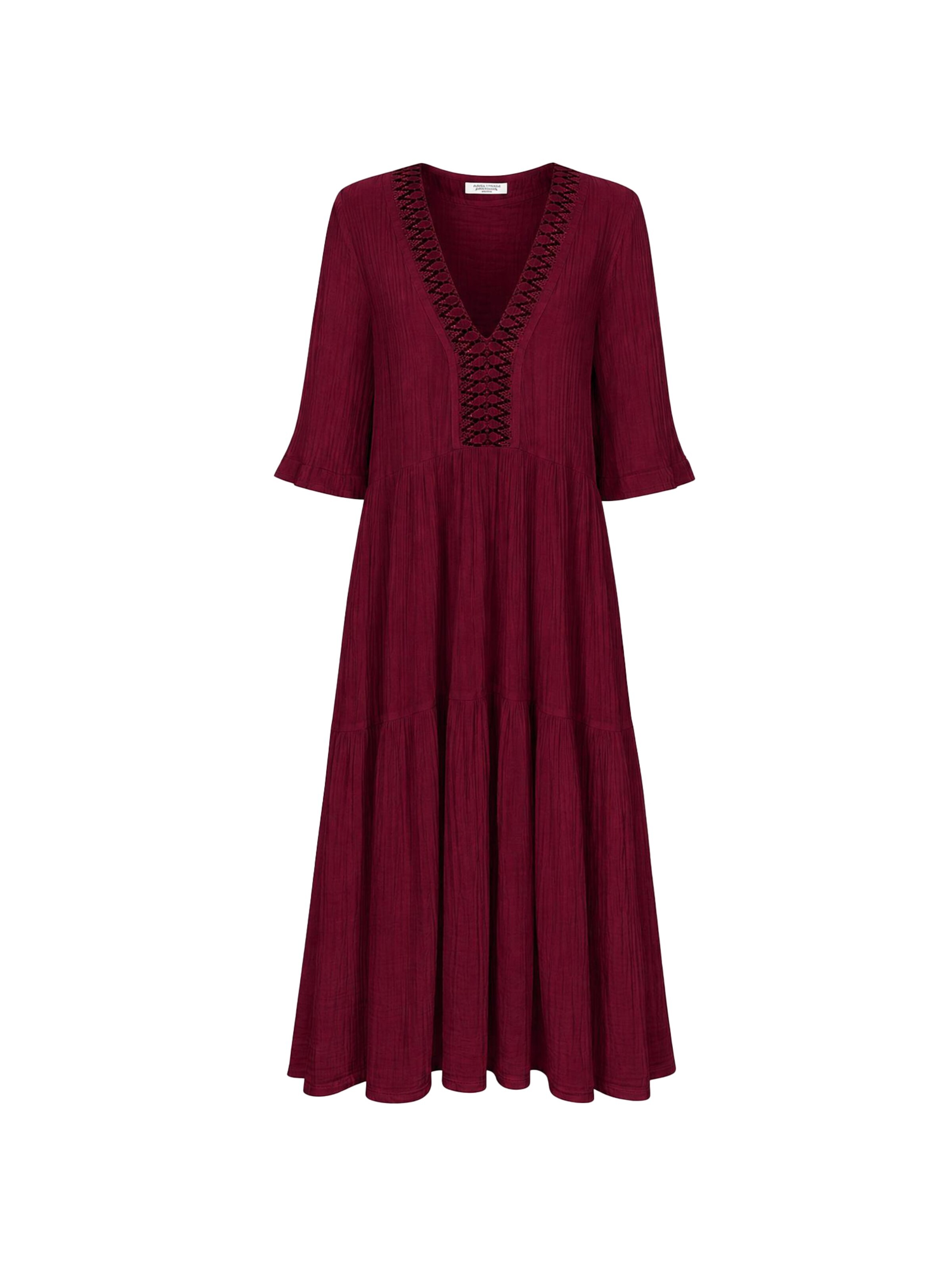 Haris Cotton Sukienka 'Maxi Dress in Textured Cotton with Laced Trim V Neck' w kolorze fioletowy: przód