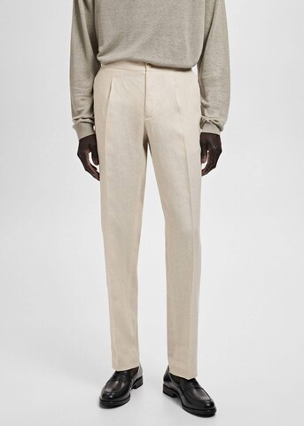 MANGO MAN Regular Pleated Pants 'Salerno' in Beige: front