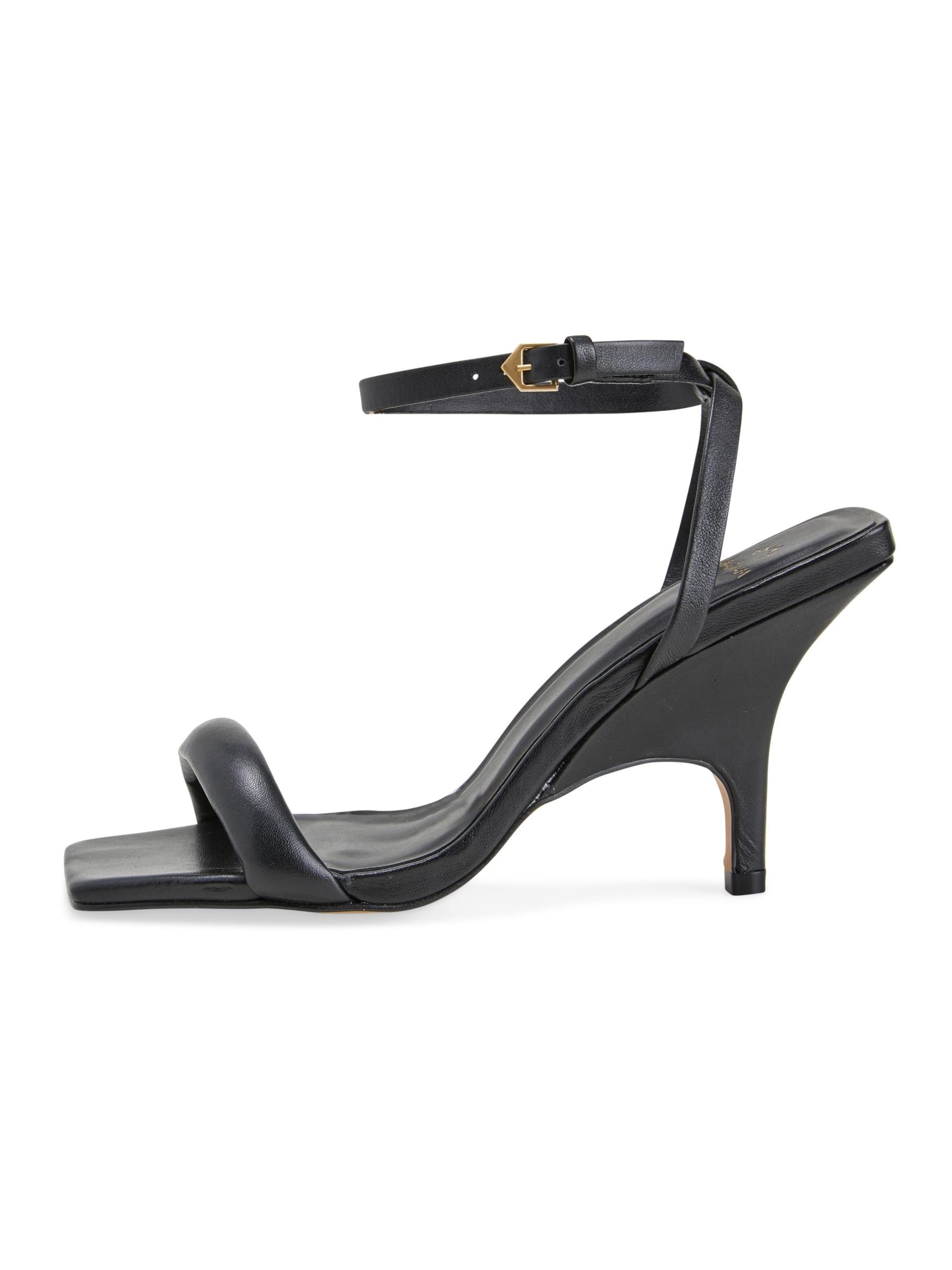 Mangara Strap sandal 'Cortiça Calf Black Leather Sandals – 9cm High Heel Ankle Strap' in Black: front