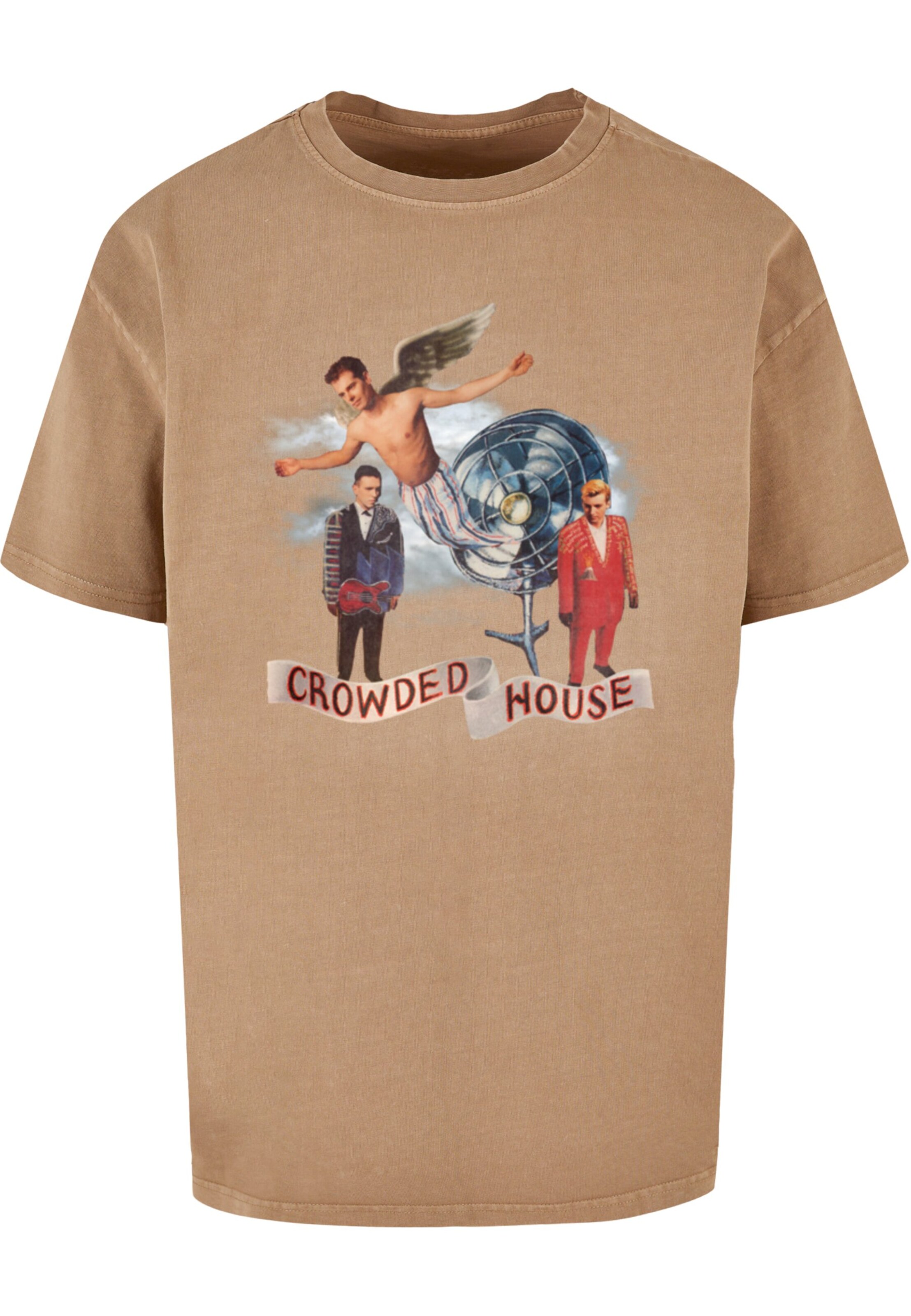 Merchcode Shirt 'Crowded House - Fan Art' in Beige: voorkant