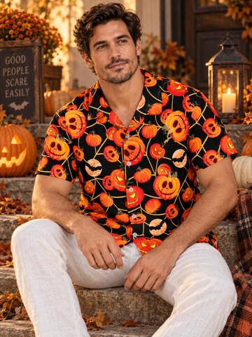 T-Shirt 'Halloween Pumpkin Web' King Kameha en rouge